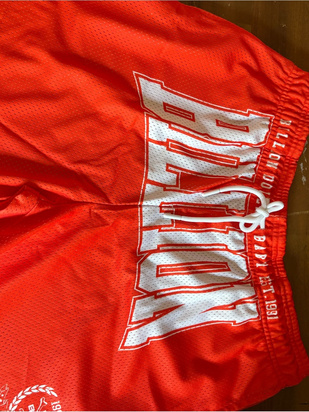 Billion Dollar Baby Bright Red Graphic Mesh Shorts with White Lettering